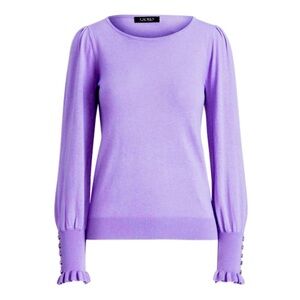 Ralph Lauren Black Label Purple Puff Sleeve Sweater with Ruffle Cuff Large